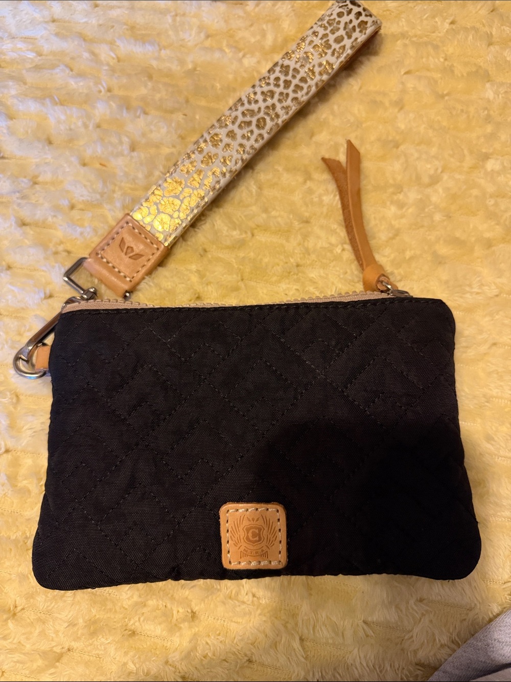 Consuela Black Quilted Wristlet Pouch